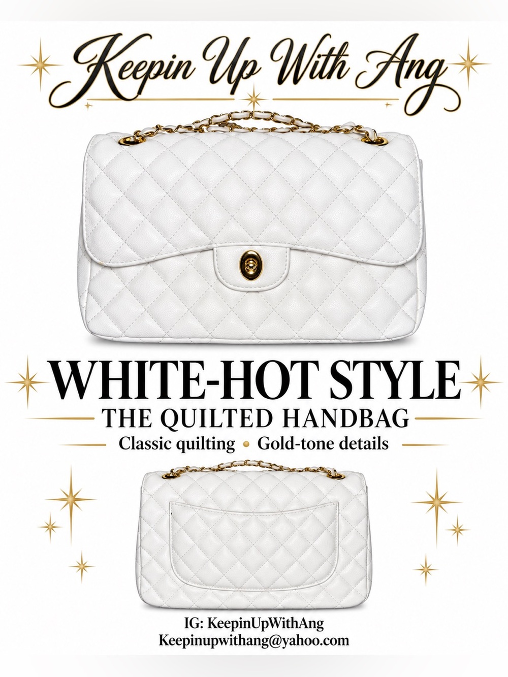 Quilted White Handbag with Gold-Tone Chain